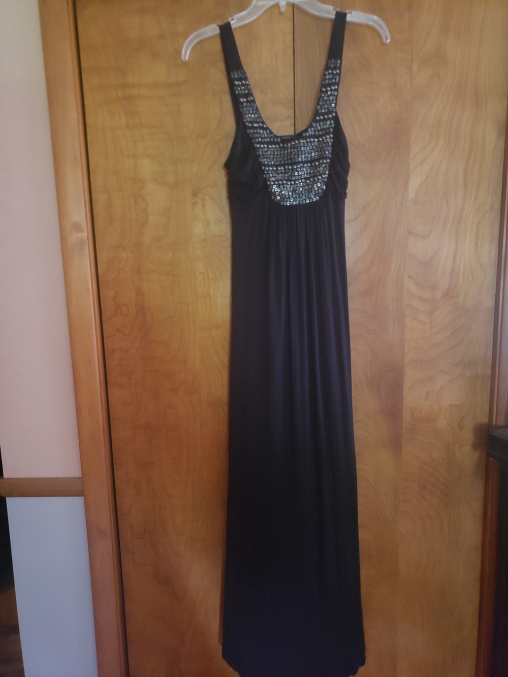 Soprano Black Maxi Dress with Beaded Scoop Neck
